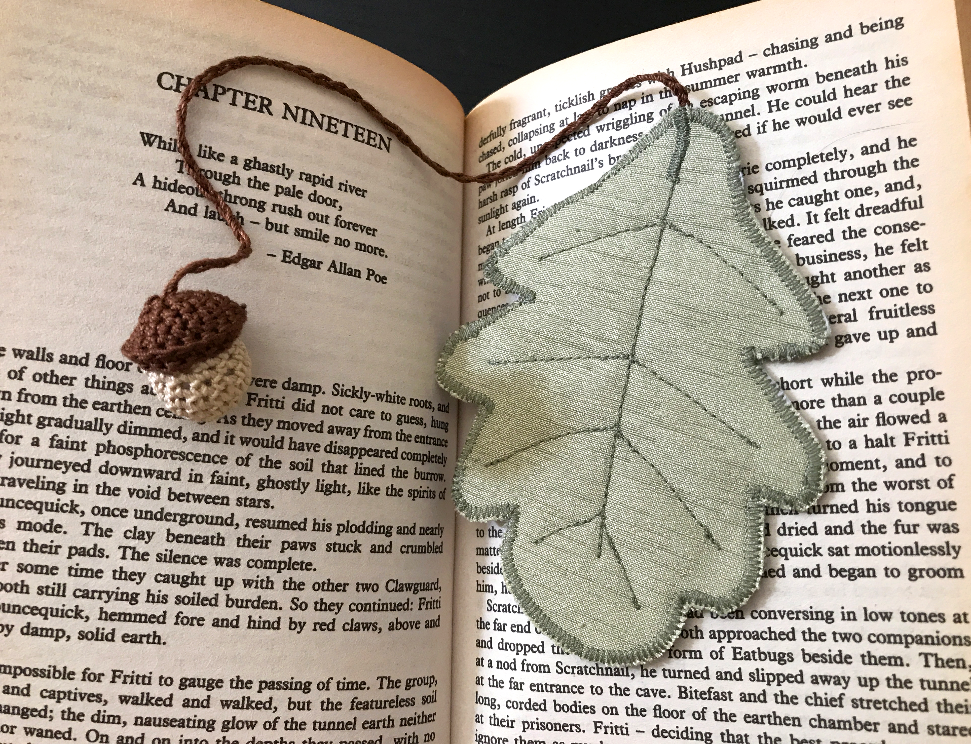 Fabric Oak Leaf Bookmark with Crocheted Acorn